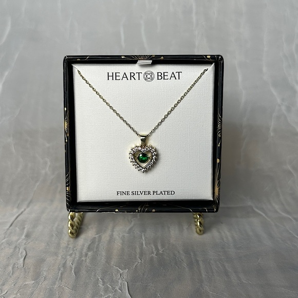 3/$20 💥 Gold Plated Heartbeat Emerald Stone Necklace Heart Shaped Pendent - Picture 15 of 17